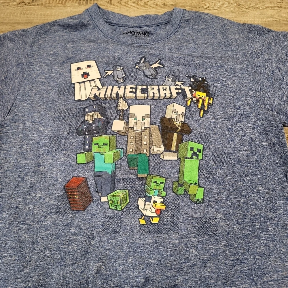 Minecraft Moisture Wicking Graphic Tee Shirt Heathered Blue Boys Size 8 Medium